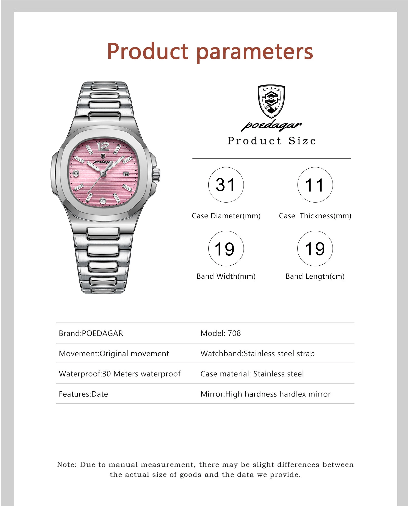 POEDAGAR Platz Mode Frau Armbanduhr Leuchtende Wasserdichte Datum Damen Uhr Luxus Hohe Qualität Quarz frauen Uhren Reloj – Detail 6
