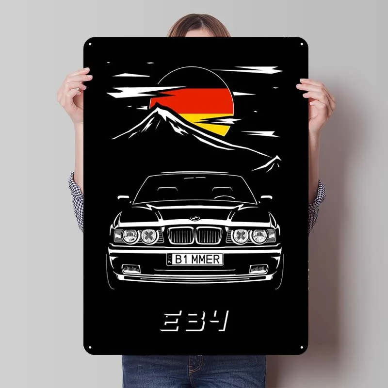 BMW E34 Sign Customizable Cars Poster House Decor Retro Metal Tin Signs for Garage Wall Art Decoration Vintage Metal Plate Room