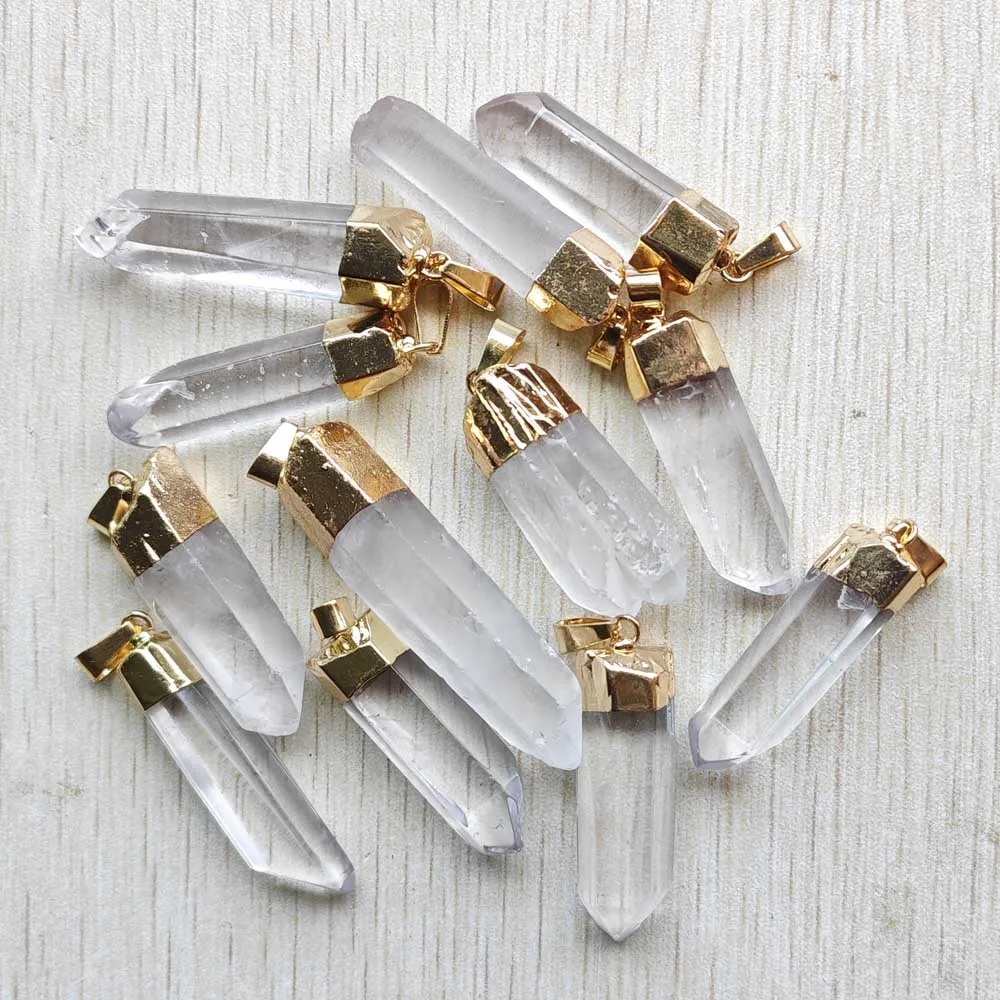 Good Natural crystal gold plated Irregular prism pillar Pendants for men and women jewelry making free shipping Wholesale 12pcs