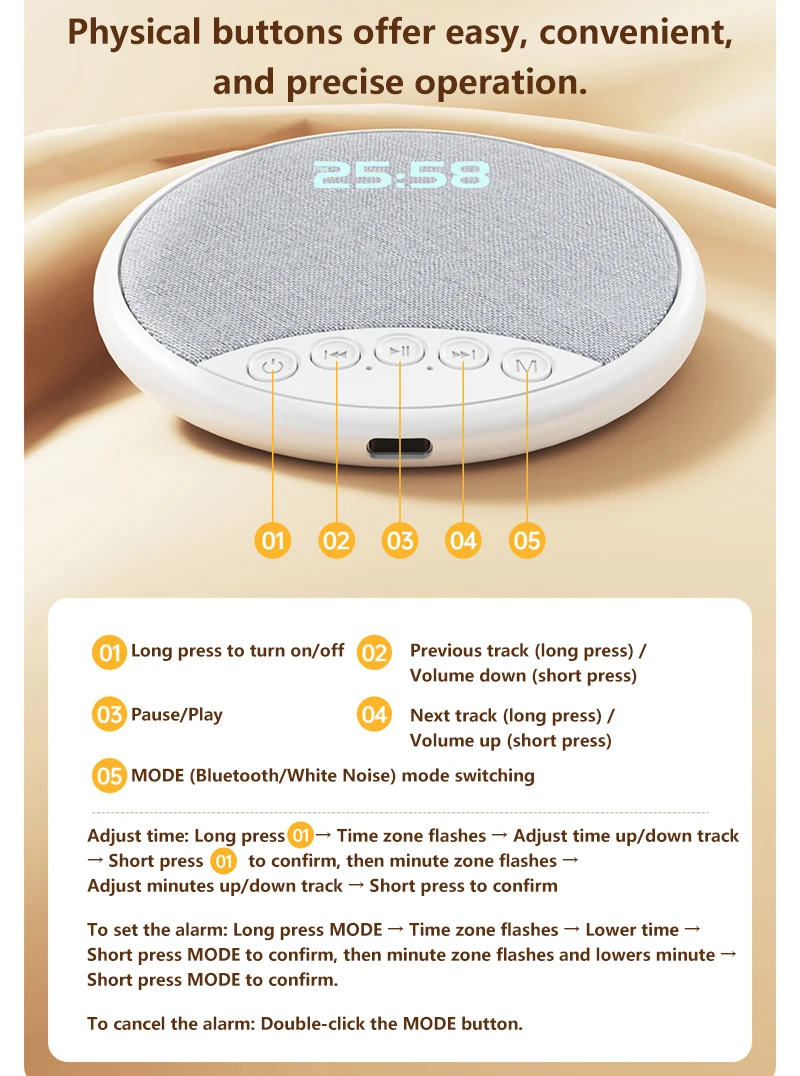 Lenovo Kissen-Lautsprecher HiFi Schlaf-Soundmaschine Weißes Rauschen Bluetooth 5.4 Lautsprecher Digitaler Wecker Timer Lange Akkulaufzeit – Detail 7