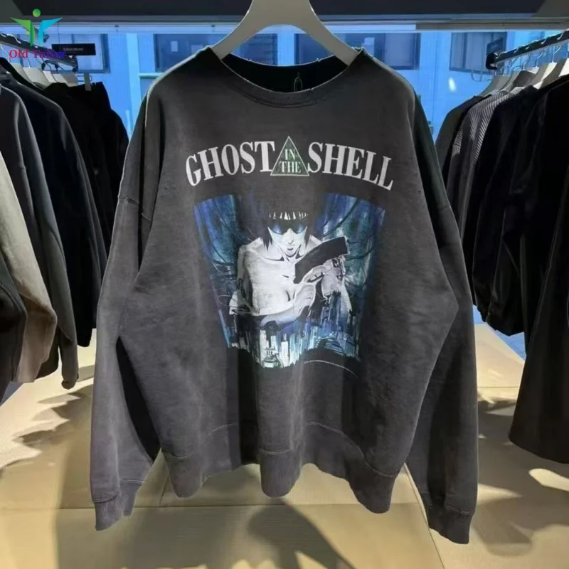 

25ss Winter Hip Hop Anime Digital Print SAINT Hoodie Men's Women's Casual Round Neck Loose Retro Destroyed Pullover