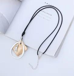 Trendy Long Necklace Geometric Square Circle Pendant Collier Femme Wedding Party Jewelry Women For Neck Suspension Decoration