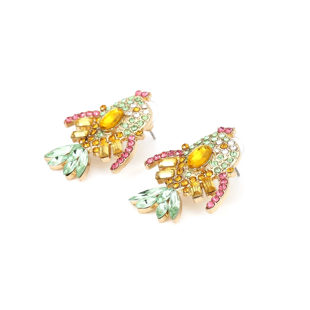 New trendy exaggerated color matching diamond clown fish stud earrings simple temperament diamond-set animal earrings ear jewelr