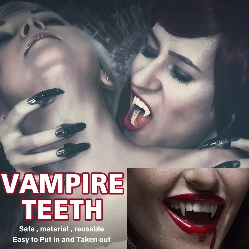 1/2 Paar gefälschte Vampirzähne Kostüm Cosplay Halloween Horror Vampir gefälschte Reißzähne für Erwachsene Kinder Halloween Party Requisiten Zubehör – Detail 11