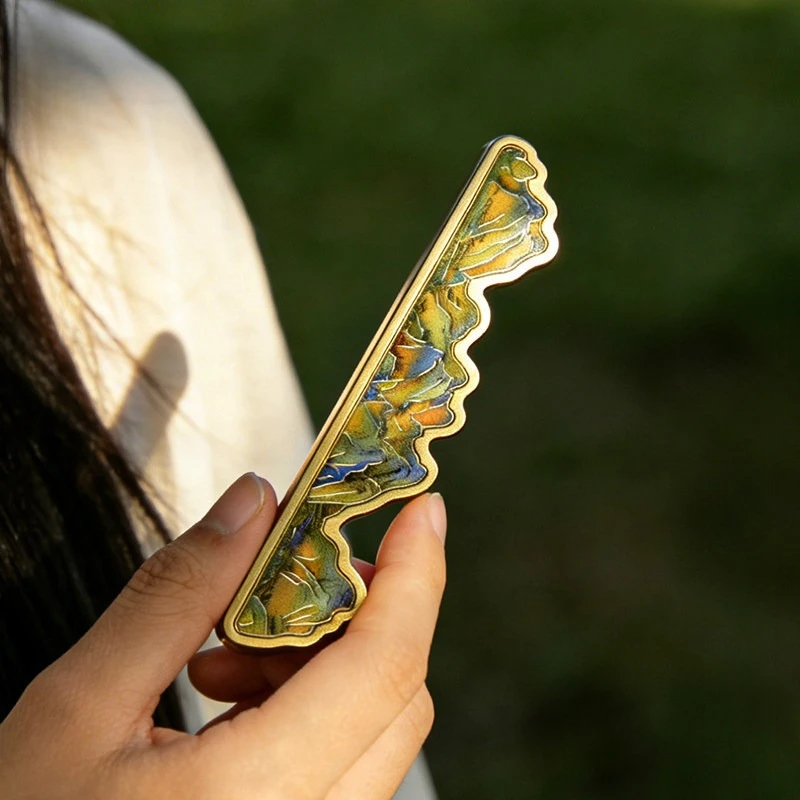 Solid Brass Paperweight,Qianli Jiangshan(A Thousand Li of Rivers and Mountains)Chinese Painting Themed Paperweight & Brush Rest