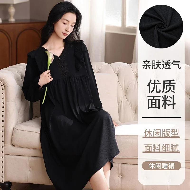 

2025 Autumn Long Sleeve Sexy V-neck Lingerie Nightgown for Women Korean Cute Sleepwear Night Dress Nightdress Ladies Home Nighty