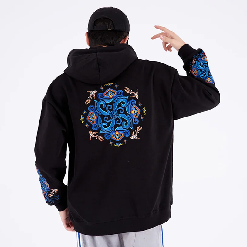 Oversized Hoodie Men Women Embroidery Hooded Cotton Sweatshirts With Hood Sukajan Men's Clothing Sweetshirts Pullover Z1