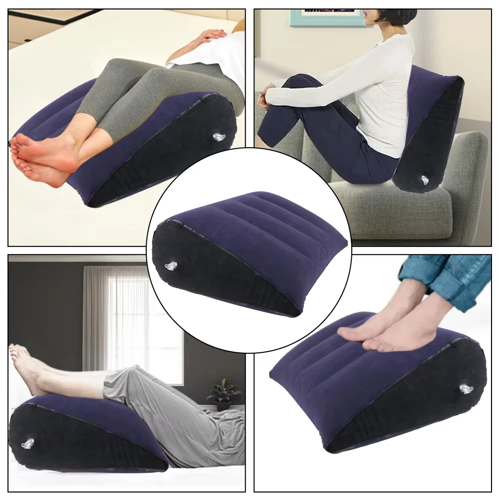 

PVC Flocking For Travel Office Car Inflatable Triangle Pillow Portable Foot Rest Air Pillow Couple Love Cushion Relax Cushion