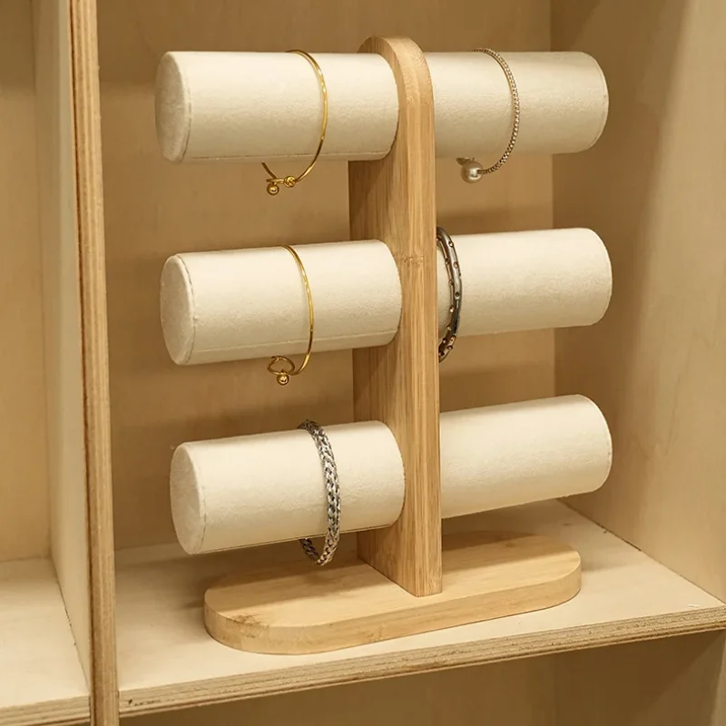 1-3 Tier Wooden High-end Jewelry Display Rack Ring Storage Tray Necklace Bracelet Display Props Jewelry Display Tools