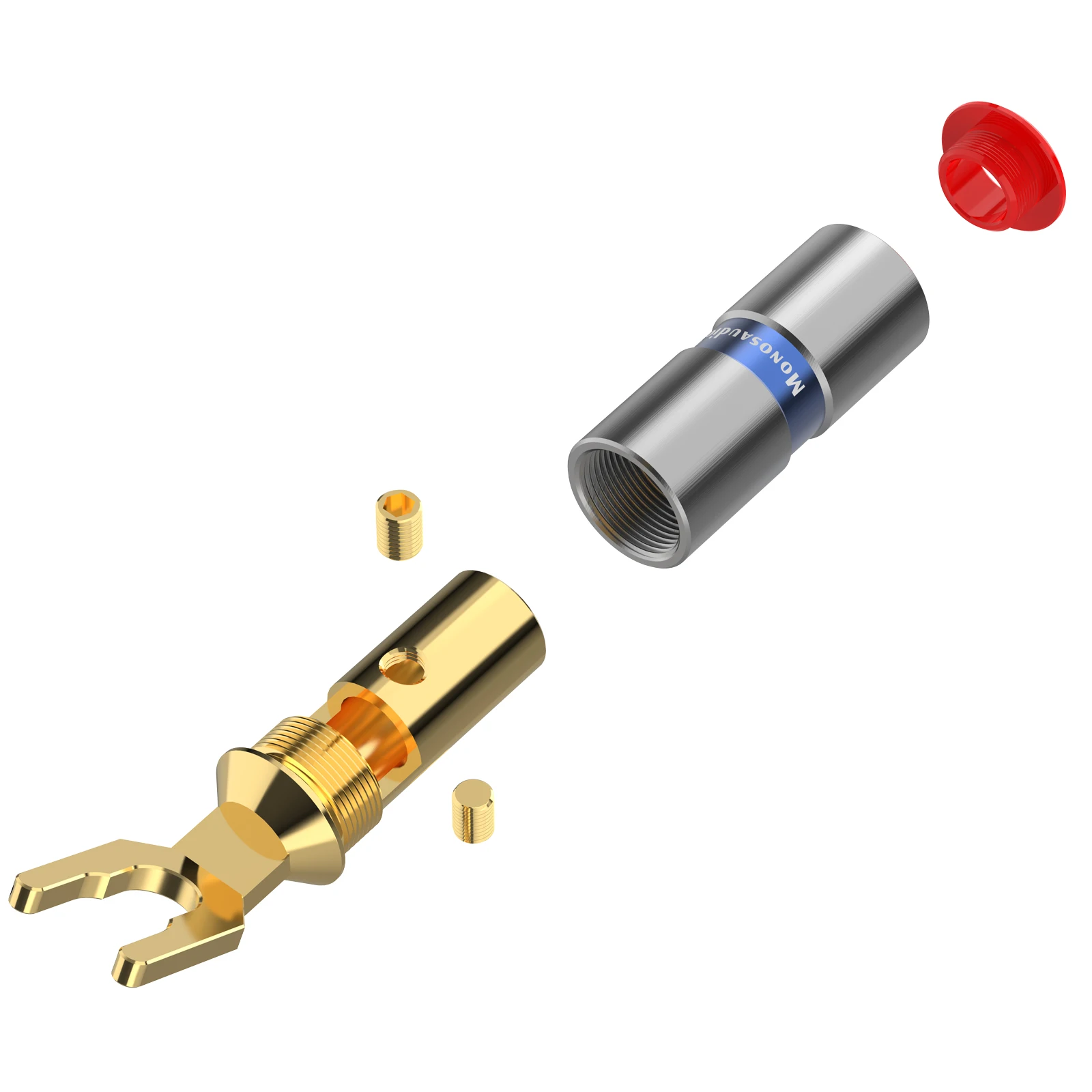 Monosaudio s906g/s906r alto desempenho cobre puro y pá plug ródio banhado a ouro pá garfo parafuso travamento conector plug