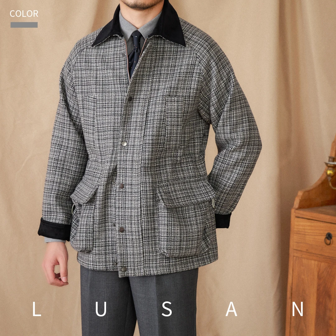 Autumn and Winter Houndstooth Hunting Fashion 50% Wool Jacket British Vintage Warm All-match Jacket for Men