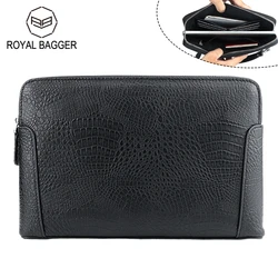 Royal Bagger Clutches for Men Genuine Cow Leather Large Capacity Zipper Handbag Vintage Casual Clutch Wallet Purse Male Bag 1539