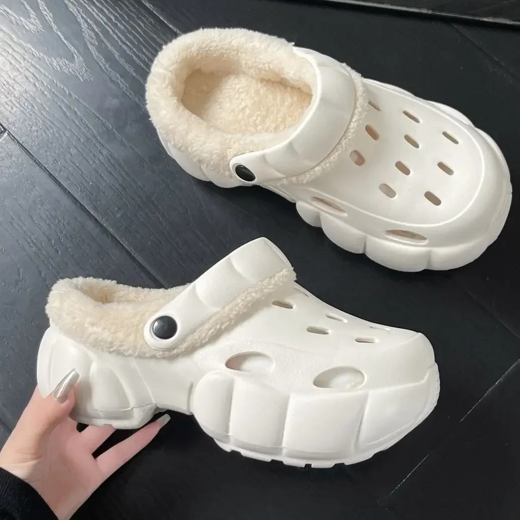 

Winter Women Slippers 6cm Platform Clogs Warm Furry Slippers Fur Indoor Home Cotton Shoes Female Fluffy Slides Plush Slippers
