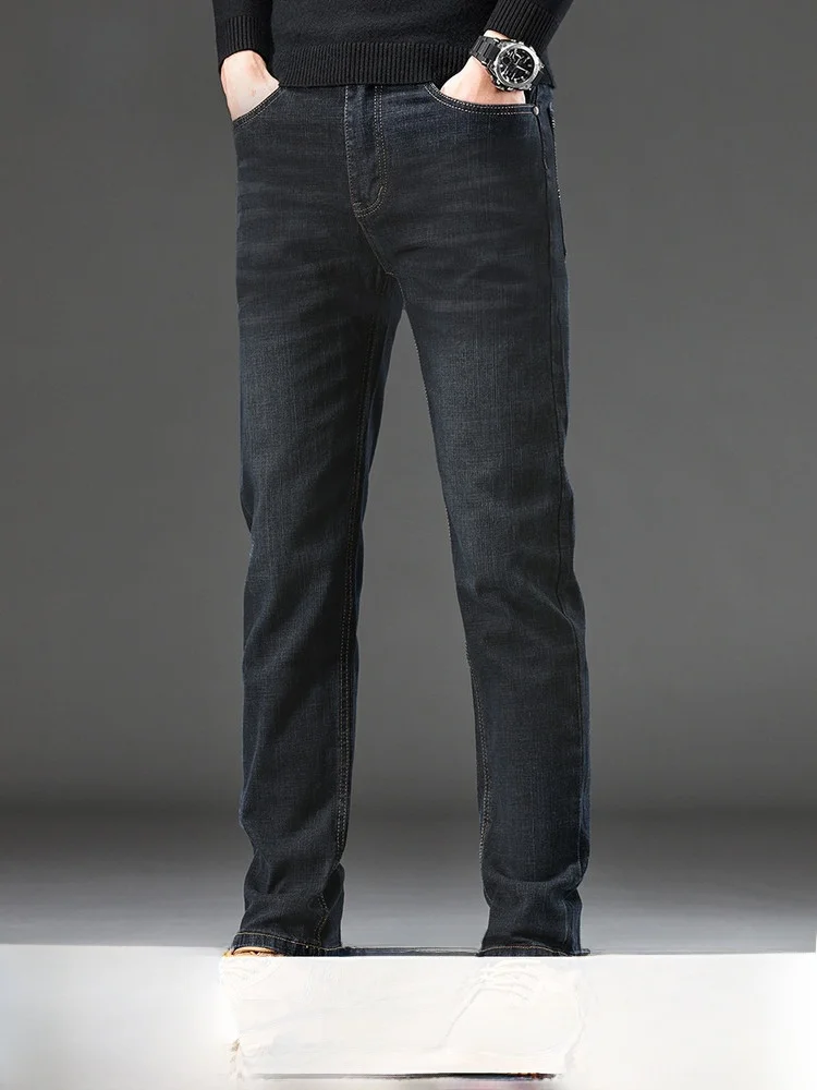 

Washed Jeans Loose Casual Men's Business Fashion Straight Leg Pants Spring New Arrival Snow Flying Brand Cotton Polyester Blend