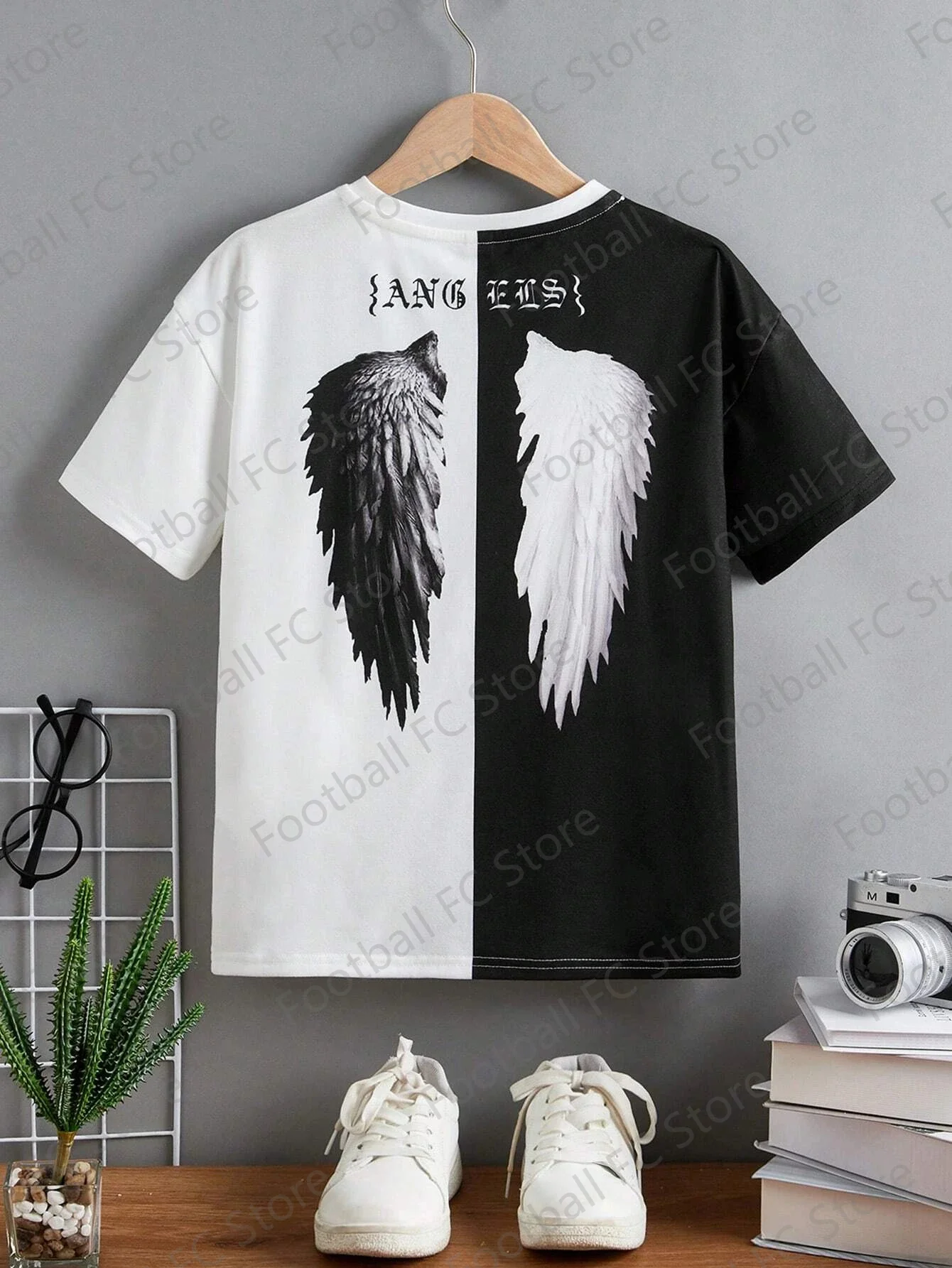 2024 New Arriavl Summer Angel Wings&Devil's Wings Printed Basic Round Neck Short Sleeve Teenagers T-Shirt For Adult/Kids Tops