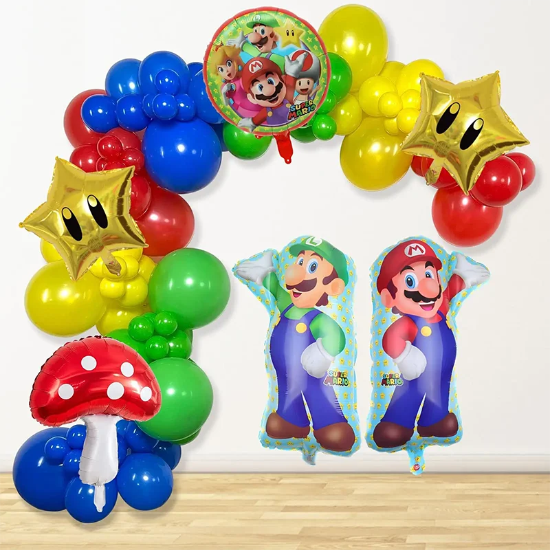 108pcs Super Brothers Mario Themed Balloon Garland Arch Kit Red Blue Green latex balloon child birthday party decor supplies