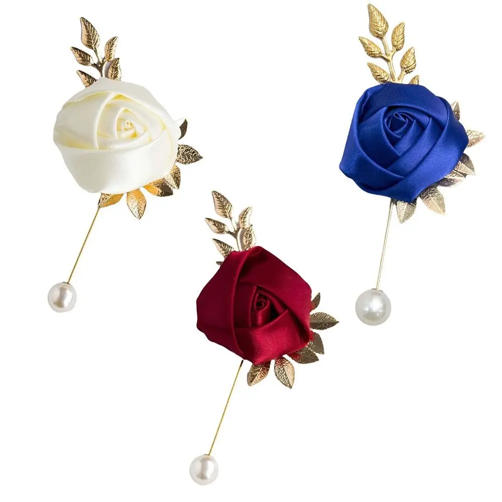 Imitation Pearl Groom Boutonniere Silk High-end Rose Bud Boutonniere Wedding Boutonniere for Wedding Party Prom Decorations