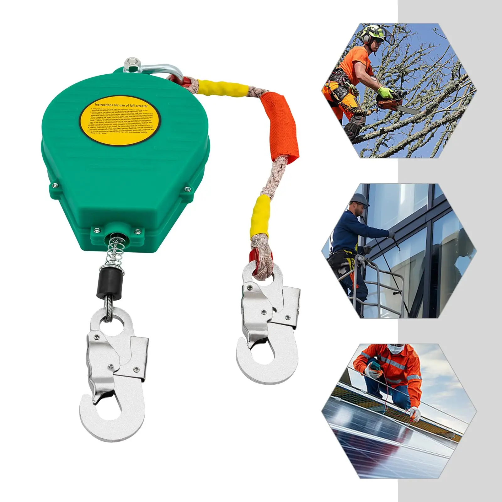 49ft Self Retracting Lifeline 330Lbs Fall Arrester Fall Protection Yoyos with Alloy Steel Hook & Steel Wire Rope for Engineering