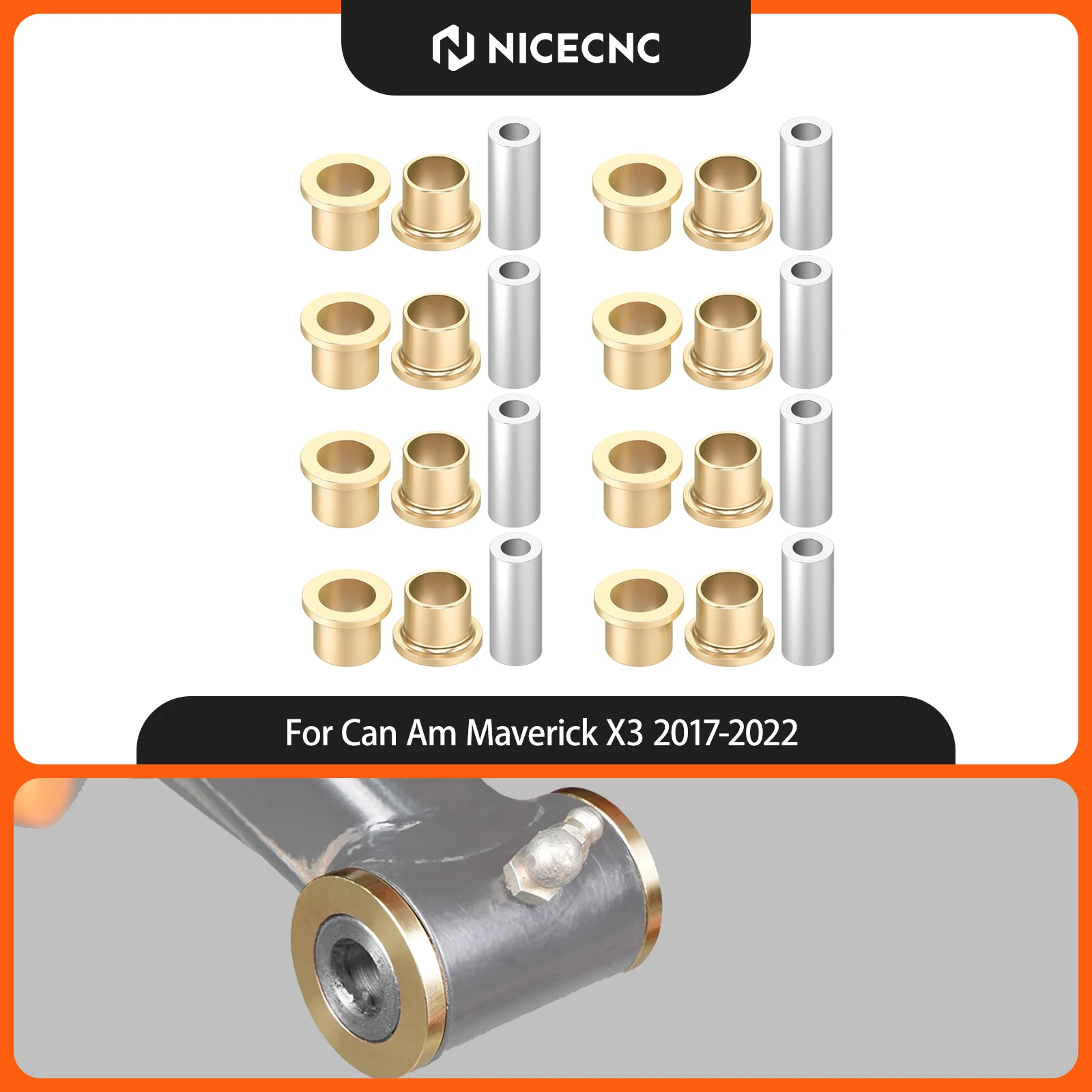NICECNC For Can Am Maverick X3 MAX R Turbo DPS 2017-2022 A-Arm Brass Bearing Bushing And Sleeve Kit UTV Accessories