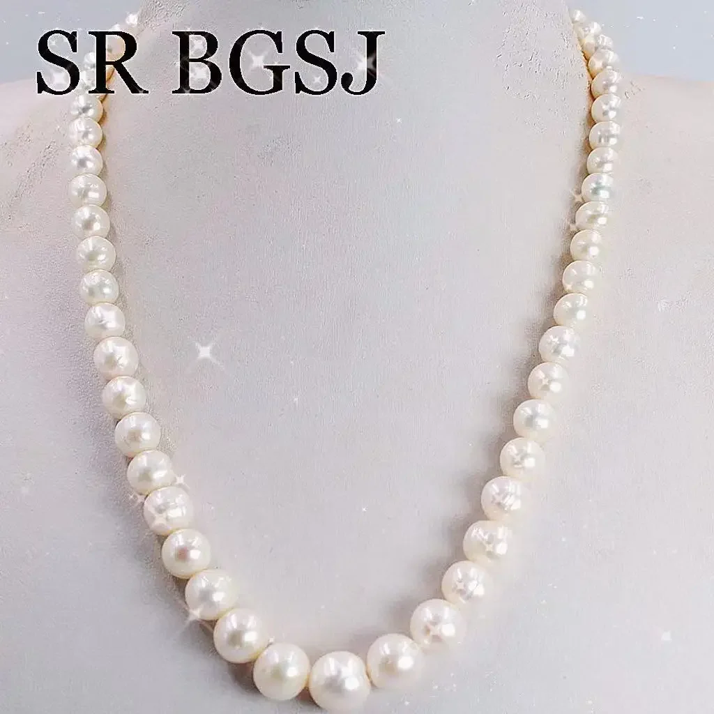 6-11mm Gifts for Women Graduated Round White Natural Freshwater Pearl Knot Girl Jewelry Chokers Short Necklace 18inch