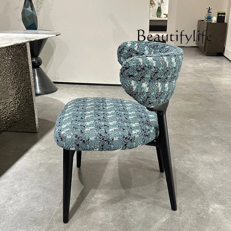 Household coffee chair casual dining chair fabric smoky color white wax solid wood Italian modern simple sofa designer