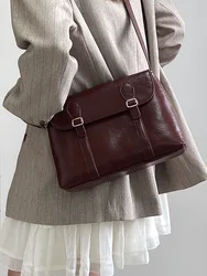 Bolsa de ombro de couro PU para mulheres, bolsa retrô sólida, minimalista para o trabalho, elegante bolsa crossbody para senhoras, vinho tinto, tudo combina, nova