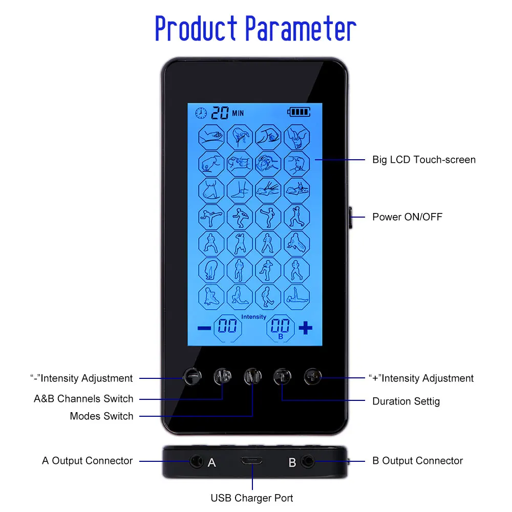 EMS Tens Unit Professional Muscle Electrostimulator Neck Back Foot Hand Leg Body Massager Electronic Acupuncture Physiotherapy