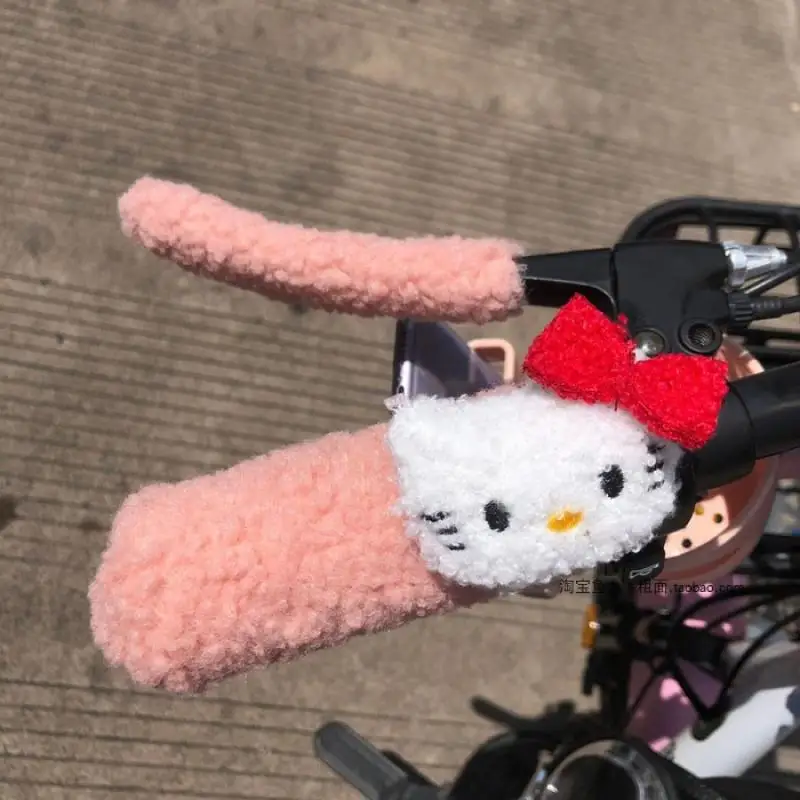 Cartoon Hello Kitty Winter Plush Cute Cartoon Electric Scooter Children's Bicycle Motorcycle Hand Handle Cover Girl Gift