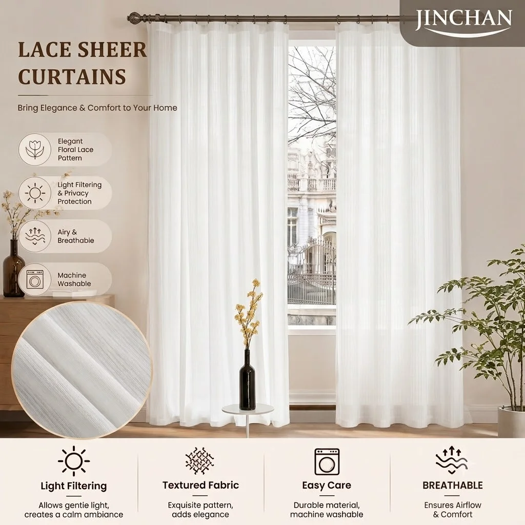 Custom Sheer Curtains Elegant White Voile Drapes Semi Transparent Tulle Panels for Balcony Living Room  Home Decor