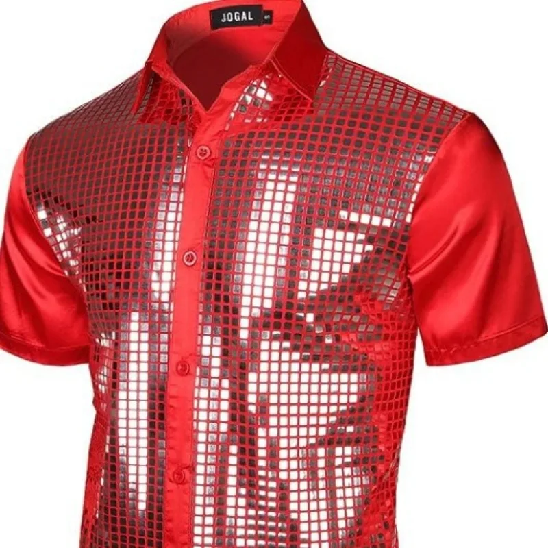 Men's Dress Men's Short Sleeve Glossy Shirt 70s Disco Party