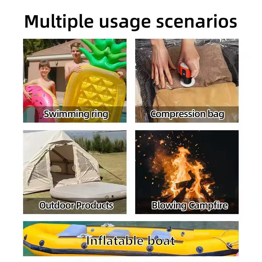 Mini Rechargeable Electric Air Pump 360L/min Fast Inflate Deflate with 600LM LED Camping Light 2600mAh Portable Air Inflator