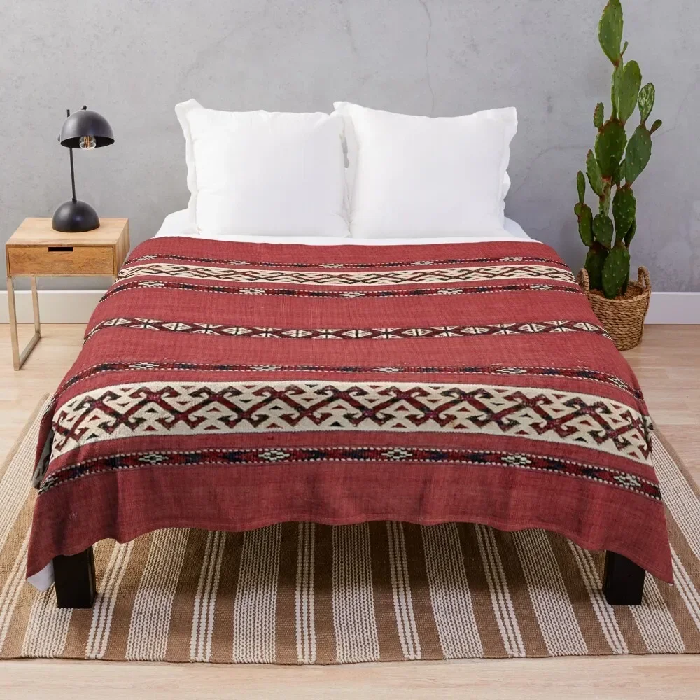 

Triangle Stripe Kilim II 19th Century Authentic Colorful Picture of a Red Black and White Rug Throw Blanket Flannels Blankets