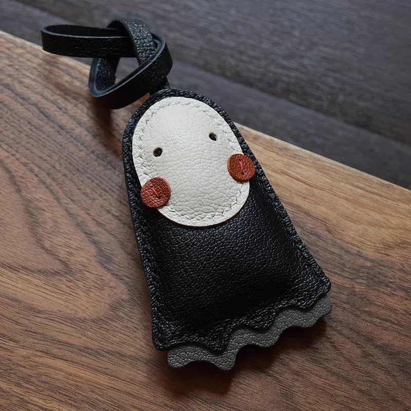 

Sheepskin Handmade Real Leather Black No Face Bag Charm KeyChain Gift Cute Decoration For Bags Exquisite Charm Bag Accessories
