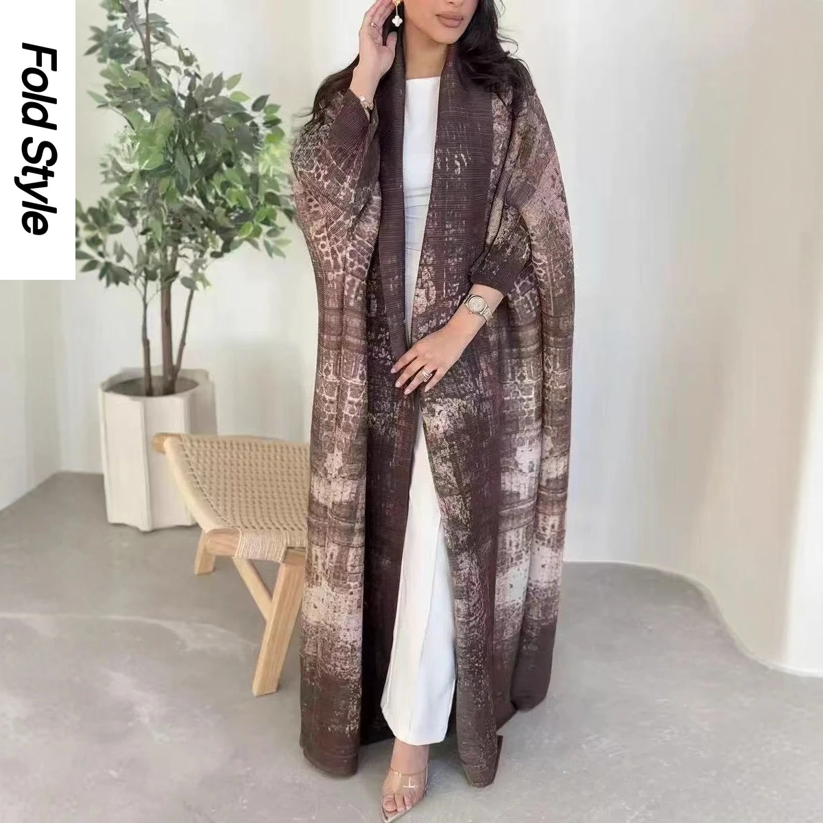 

Модный кардиган Miyake с принтом 2022, женский высококачественный кардиган с длинными рукавами и талией, плиссированный длинный плащ, куртка