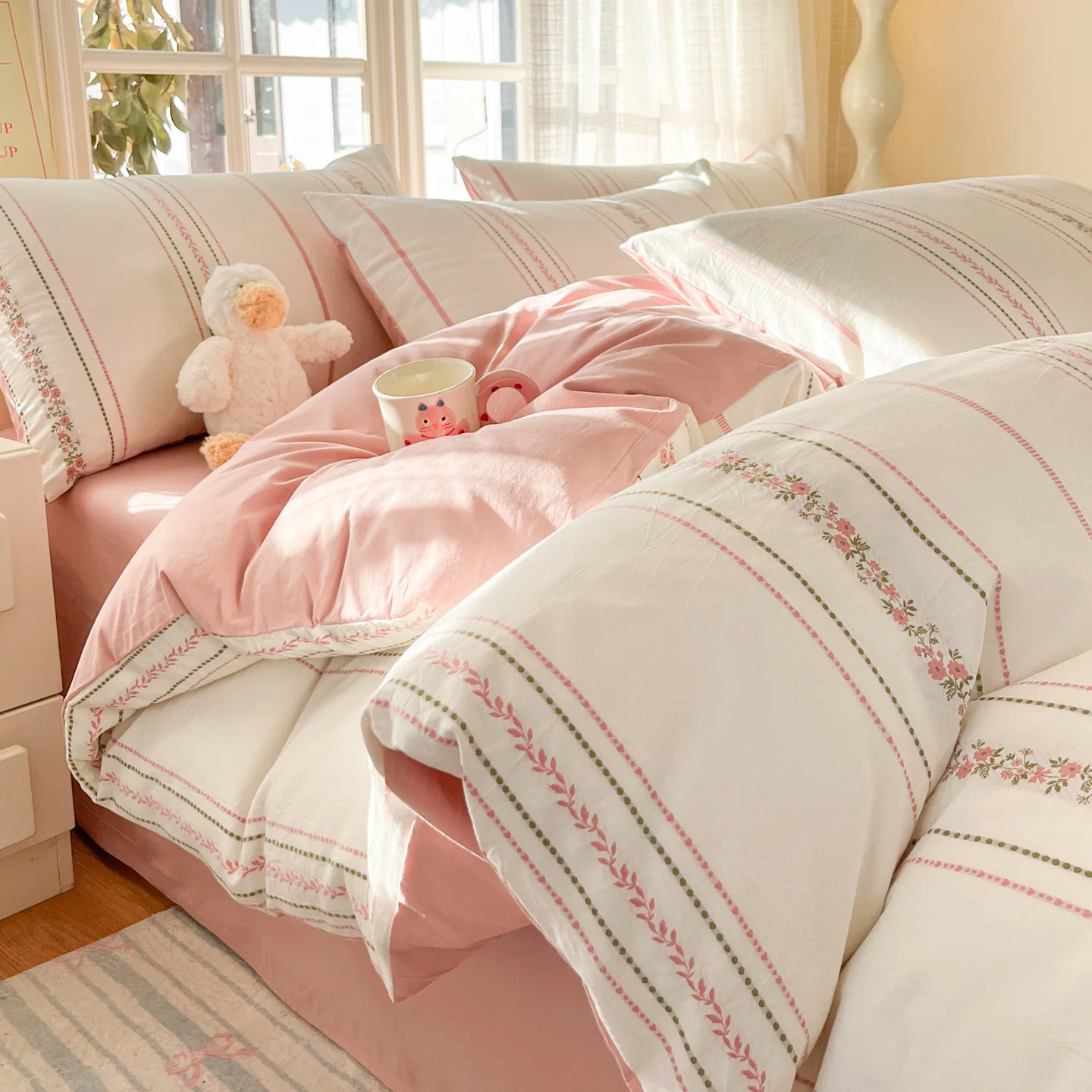 Pure cotton washed cotton dyed jacquard four-piece quilt cover four seasons bedding sheets