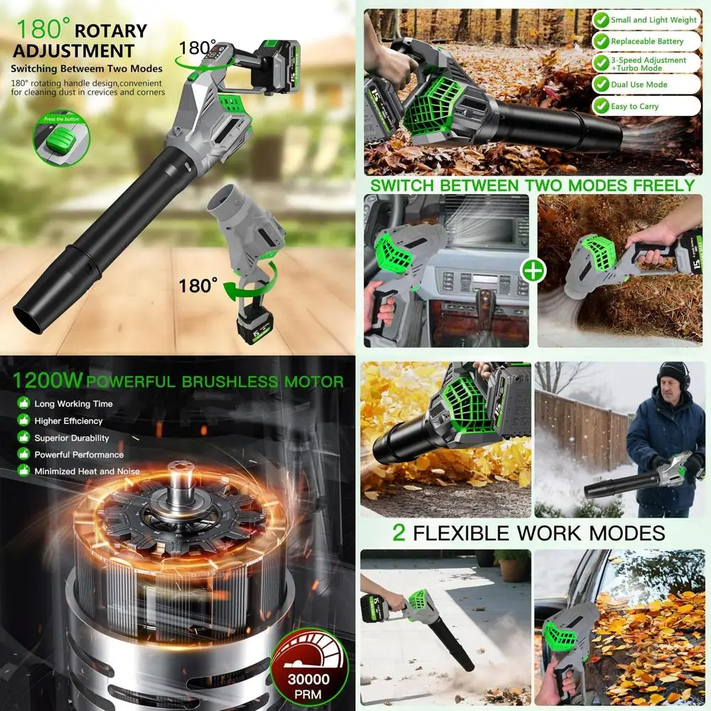 

Cordless Leaf Blower, 2x21V 6.0Ah Batteries & Charger, 680CFM 190MPH, 3-Speed & Turbo, Electric Leaf Blower for Leaves, Dust, Sn