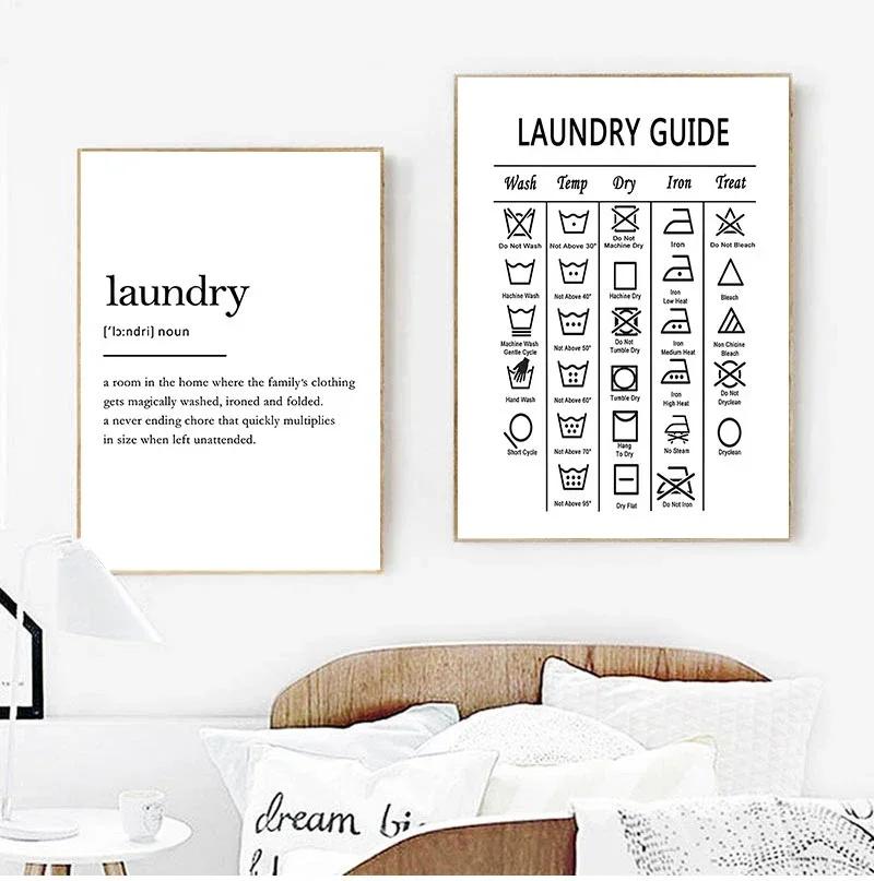 Laundry Guide Canvas Painting Wall Art Laundry Cheat Sheet Poster Print Minimalist Art Poster Wall Pictures For Bathroom Deco