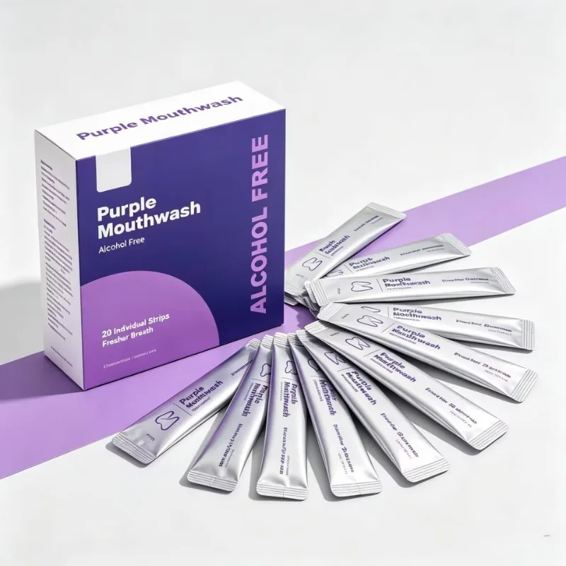Purple Mouthwash Alcohol Free Fresh Mint Disposable Portable Teeth Whitening Fresher Breath Individual Pack 20 Counts Oral Care