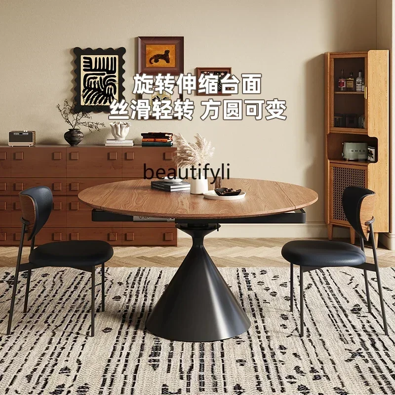 TTT New arrive Retro solid wood rotating retractable dining table ancient style square and round dual-purpose French round table