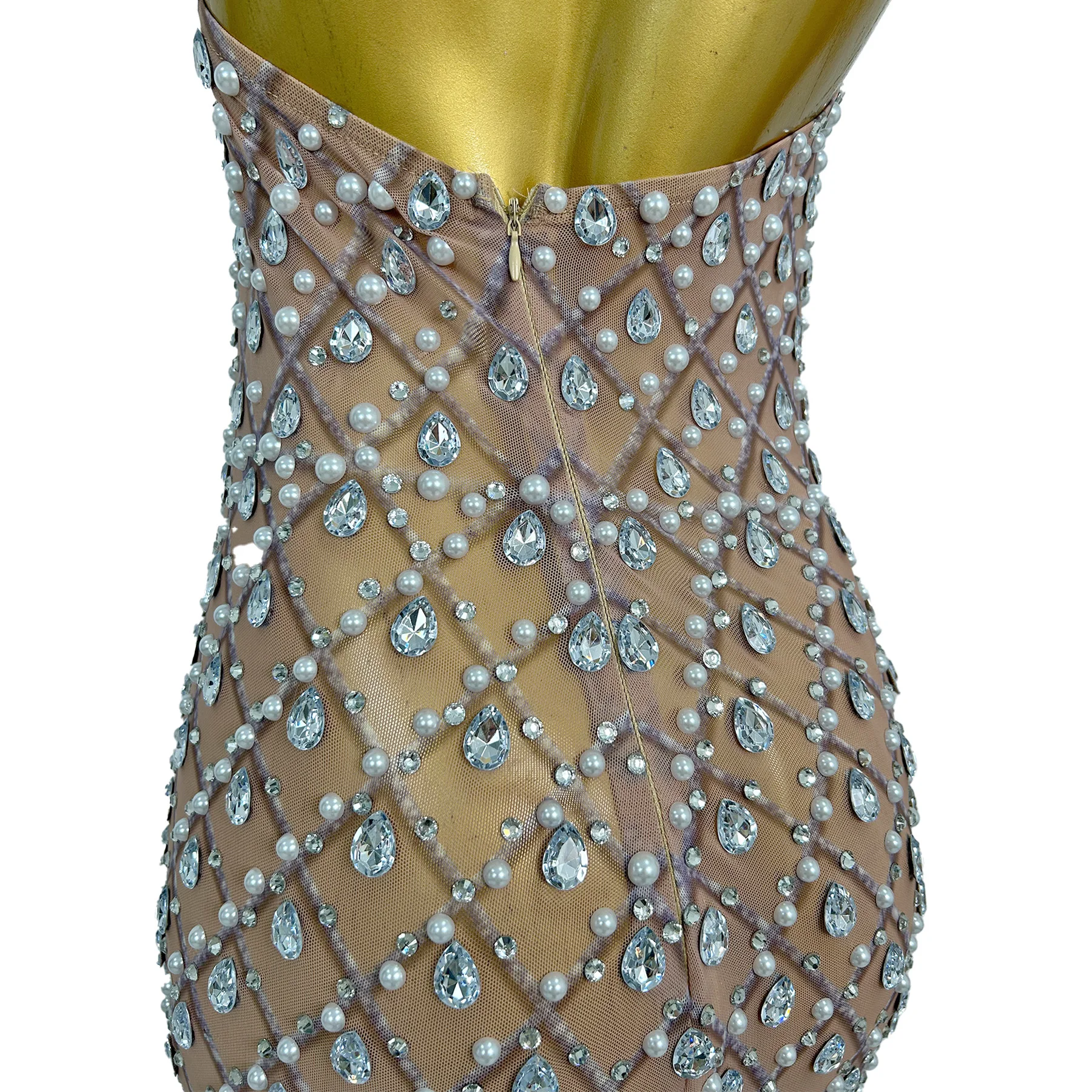 

Women Luxury Sparkly Crystals Pearls Evening Gown Club Event Show Birthday Celebrate Elegant Long Dresses Party Outfit Xueshan