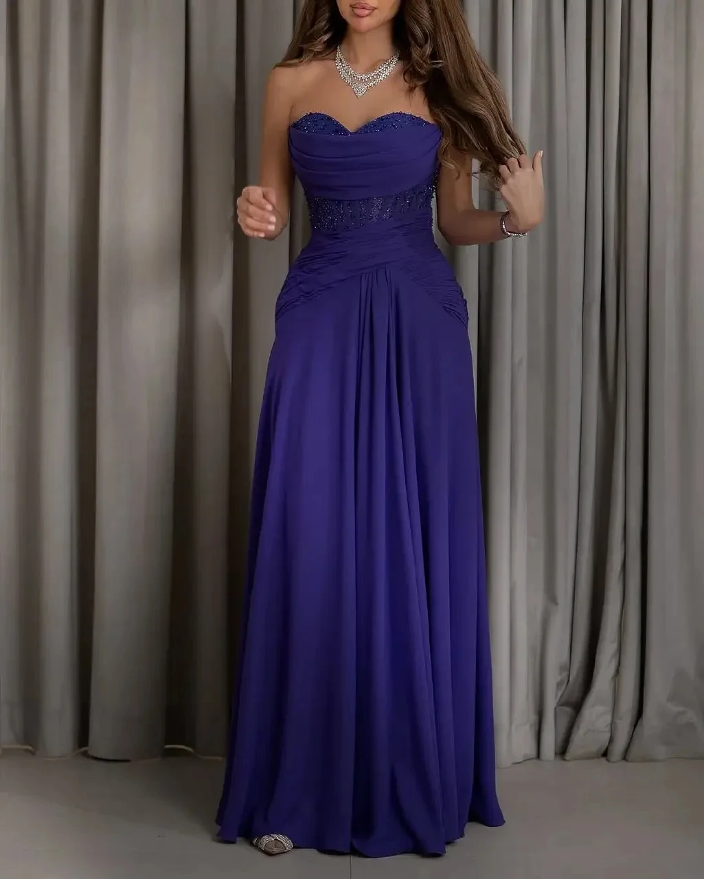 

Горячее фиолетовое вечернее вечернее платье, милое плиссированное шифоновое платье трапециевидной формы с бисером, пышные вечерние платья для выпускного вечера, рождественский халат De Soiree