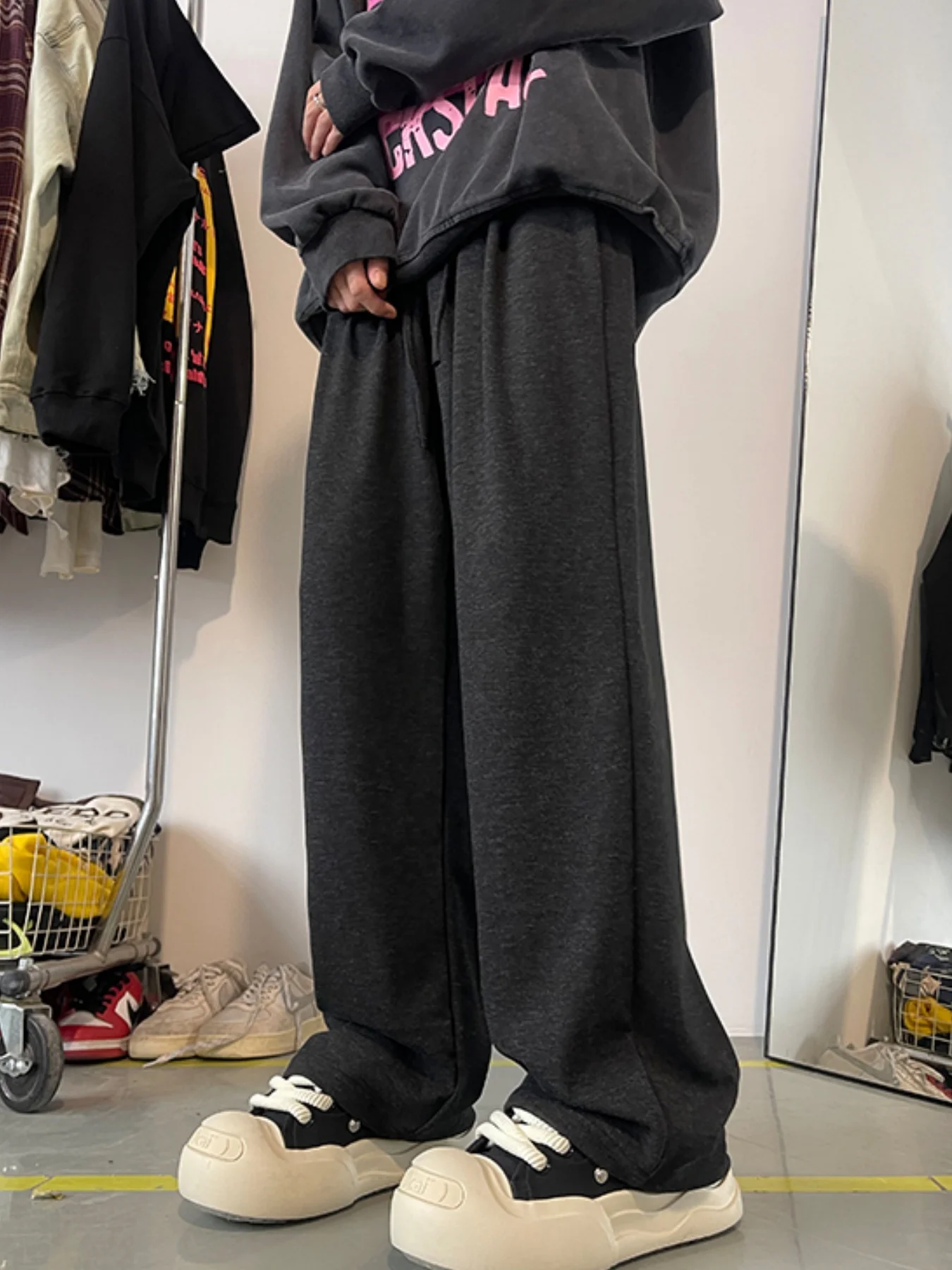 Wiosenne i jesienne nowe spodnie codzienne w modnym stylu Hong Kong, długie spodnie damskie, luźne, uniwersalne, z szerokimi nogawkami, młodzieżowe, uniwersalne, swobodne spodnie z prostymi nogawkami.