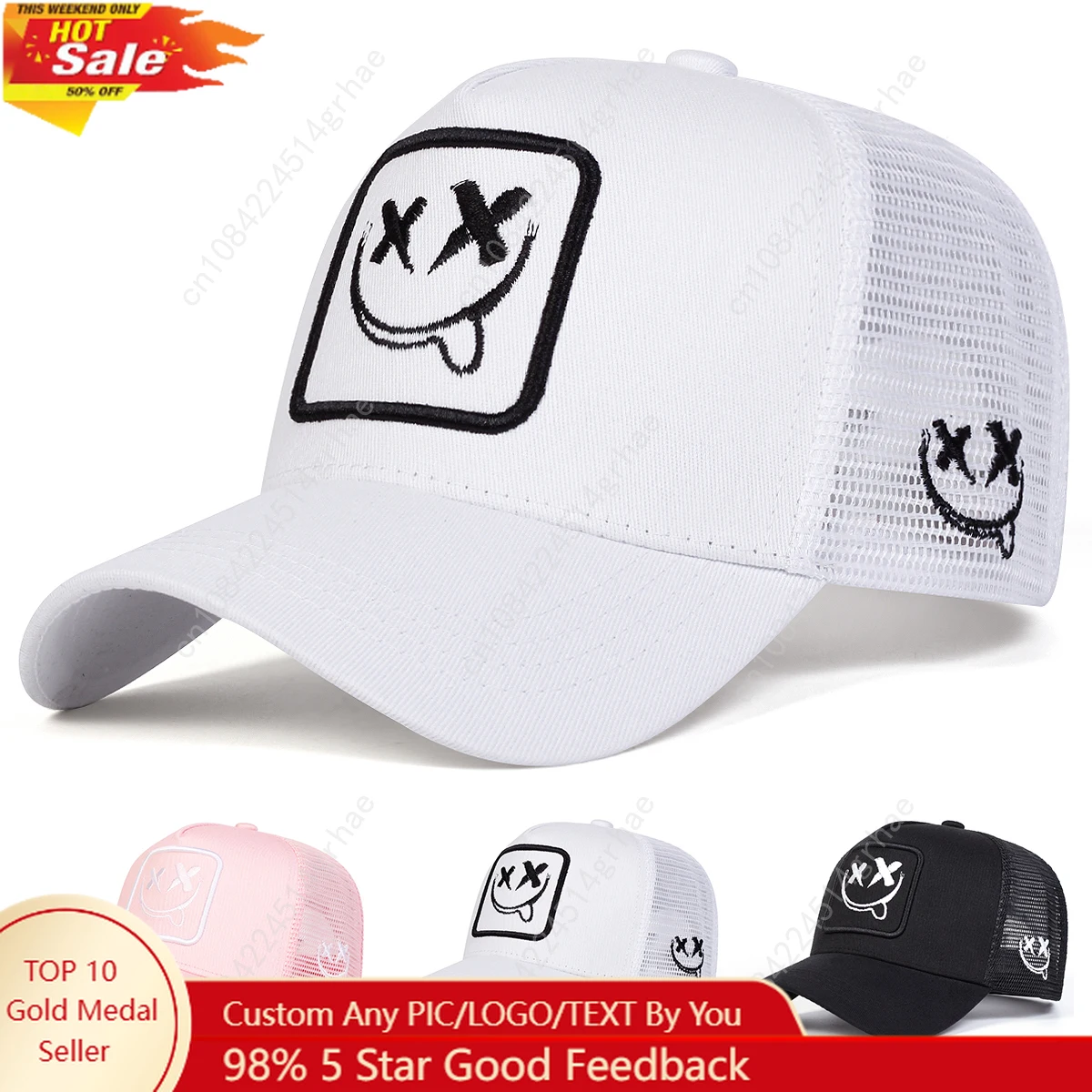 Unisex XX Smiling Face Embroidery Baseball Net Caps Spring and Summer Outdoor Adjustable Casual Hats Hip Hop Hat Sunscreen Hat