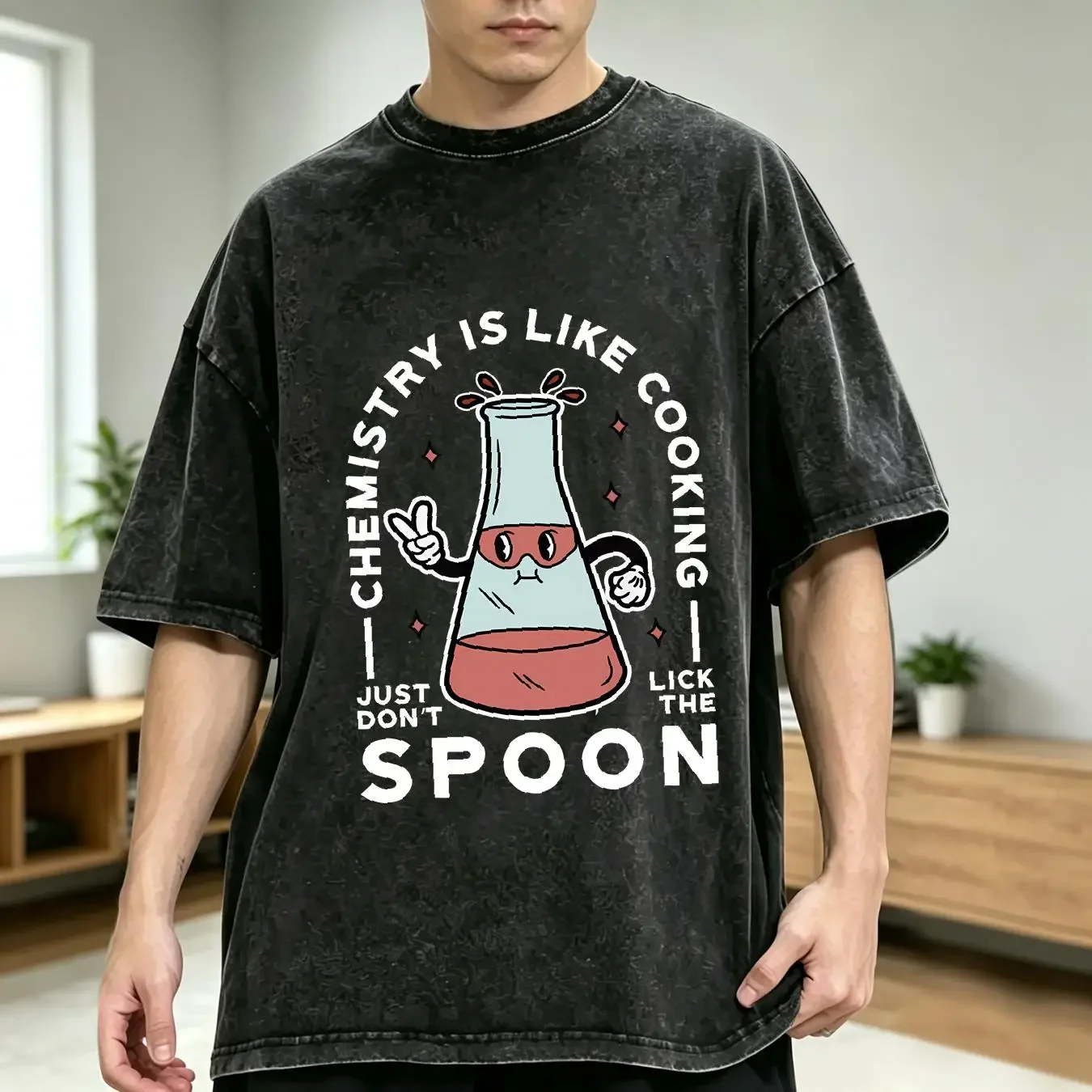 washed T Shirt Chemistry is Like Cooking Funny Science Mens 100 Cotton vintage Washed streetwear Slightly Comfortable