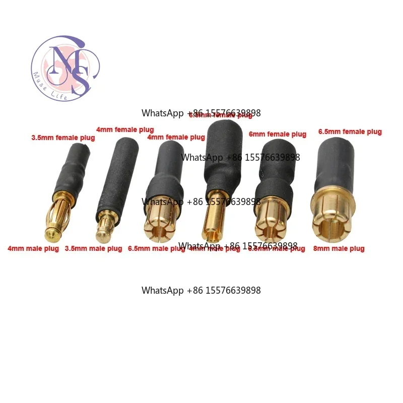 ZOCI-FOR-Gold Plated Banana Plug Connector 4/6.5/8mm Male To 3.5/6/6.5mm For RC Aircraft Auto Replacement Parts