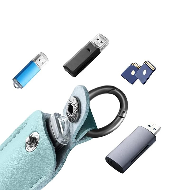 Generic Leather U Disk Storage Bags Key Ring Holder USB Flash Drive Storage Bag Data Line Protective Cover Anti-loss