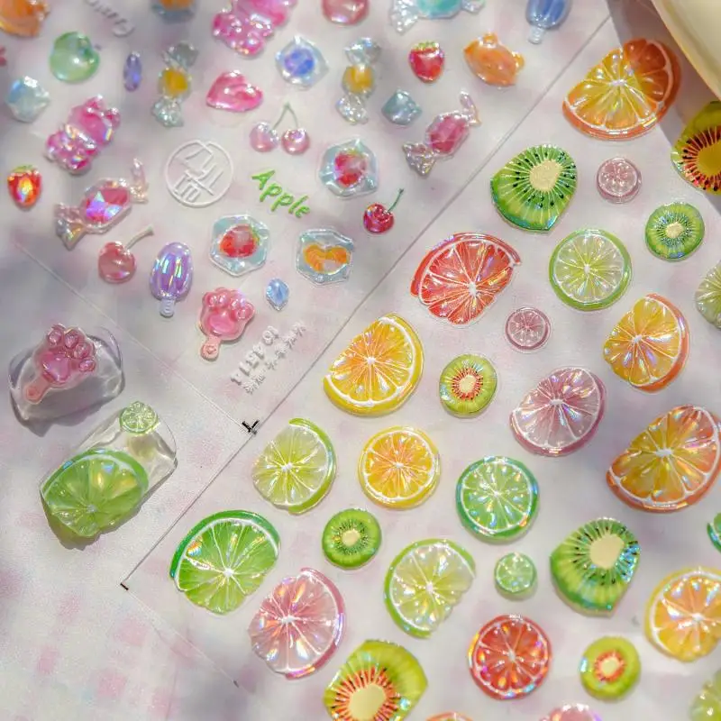 

Colorful Fruit Lemon Grapefruit Kiwifruit Candy Popsicle Rabbit Cherry Jelly Adhesive Nail Art Sticker DIY Decor Manicure Decals