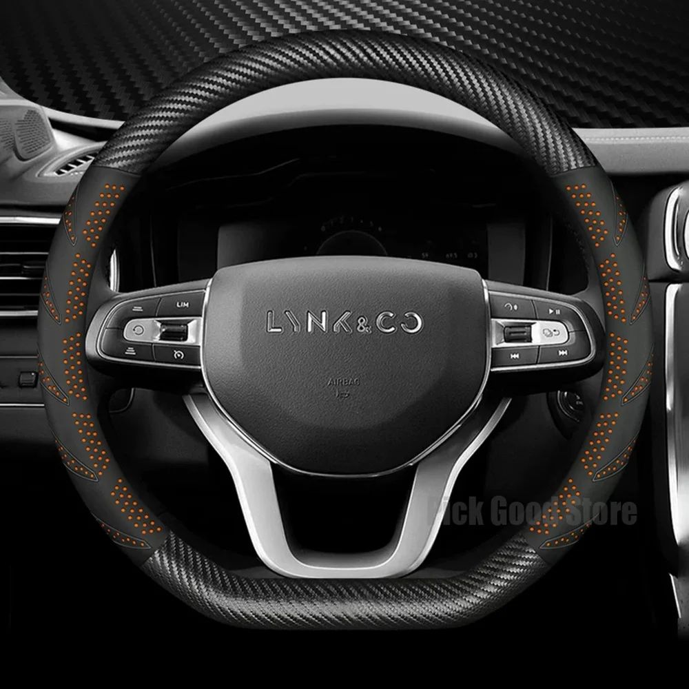 

38CM Leather Car Steering Wheel Cover For Lynk & Co01 09 03 02 05 06 EMP 2021-2025 Anti Slip Breathable Car Interior Accessories