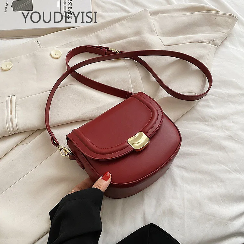 

YOUDEYISI Retro Shoulder Crossbody Bags For Women Metal Hasp Solid Color Mini Messenger Saddle Bag Latest Trends Female Handbag