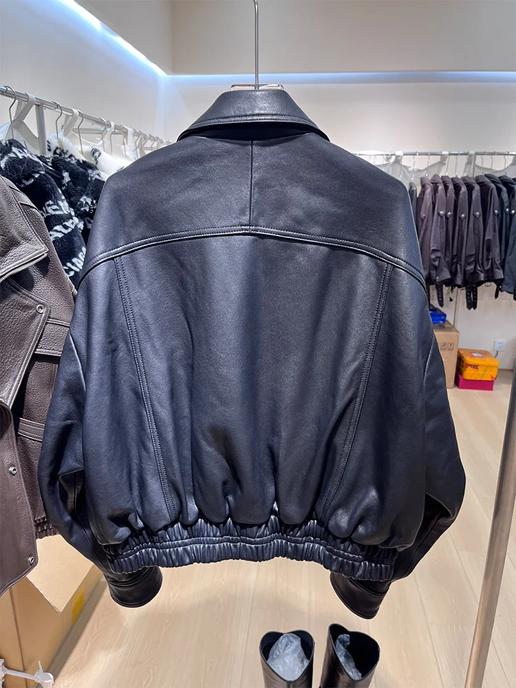 سترة نسائية غير رسمية على الموضة من جلد الغنم الطبيعي الحقيقي ملابس خروج نسائية سترة جلدية خارجية #2